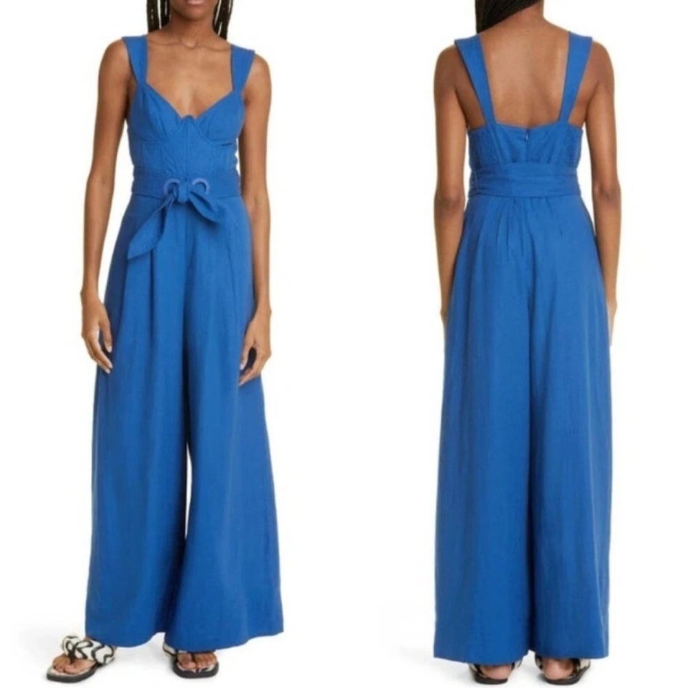 NEW Farm Rio Wide-Leg Belted Linen Viscose Jumpsuit Large - Picture 4 of 12